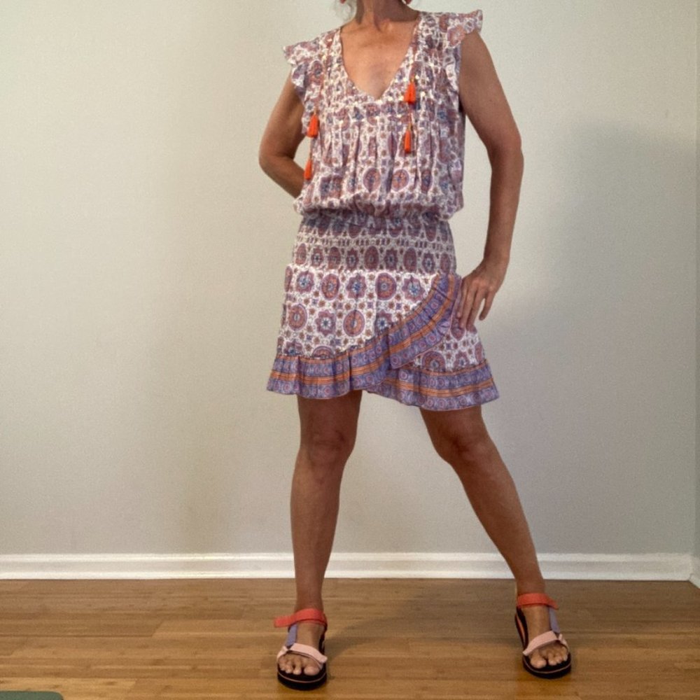 Belle by Alicia Bell Mini Dress Large Blue & Orange